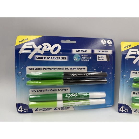 Expo Mixed Marker Set, Wet/Dry Erase, Green, Fine Tip, 4 pcs per pack/2 packs! - Picture 3 of 4